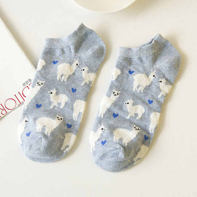 llama alpaca fun socks blue