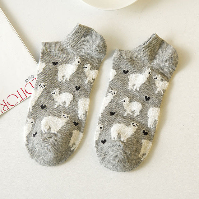 llama alpaca fun socks grey