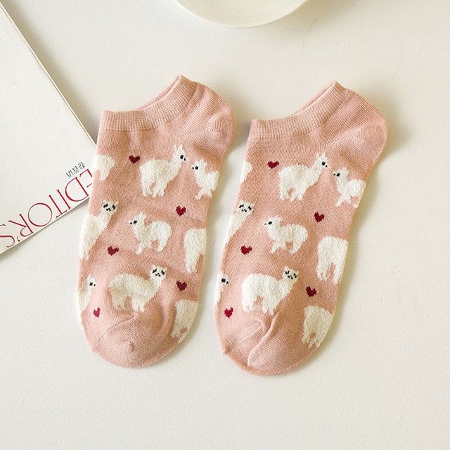 llama alpaca fun socks pink